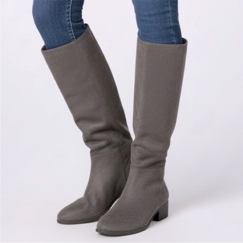 Universal Thread Hilda Microsuede Mid Calf Gray Heeled Riding Boots, Size 6 - Picture 4 of 16